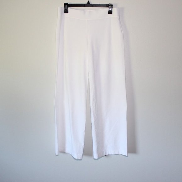 Eileen Fisher Wide Leg Stretch Crepe Pants Off White Washable Size Medium H13525 - Picture 3 of 10